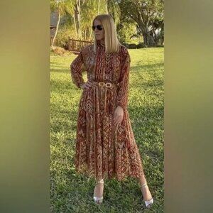 ZARA nwt GEOMETRIC PRINT METALLIC MIDI DRESS - M
